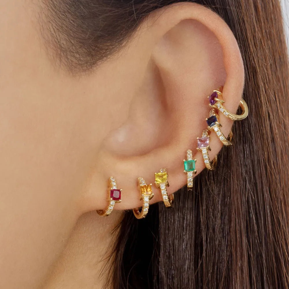 Daidan Colorful Earrings Jewelry Earing 18K Gold Plated Trendy Hoop Sterling Silver Huggie Zircon Hoop Earrings for Women