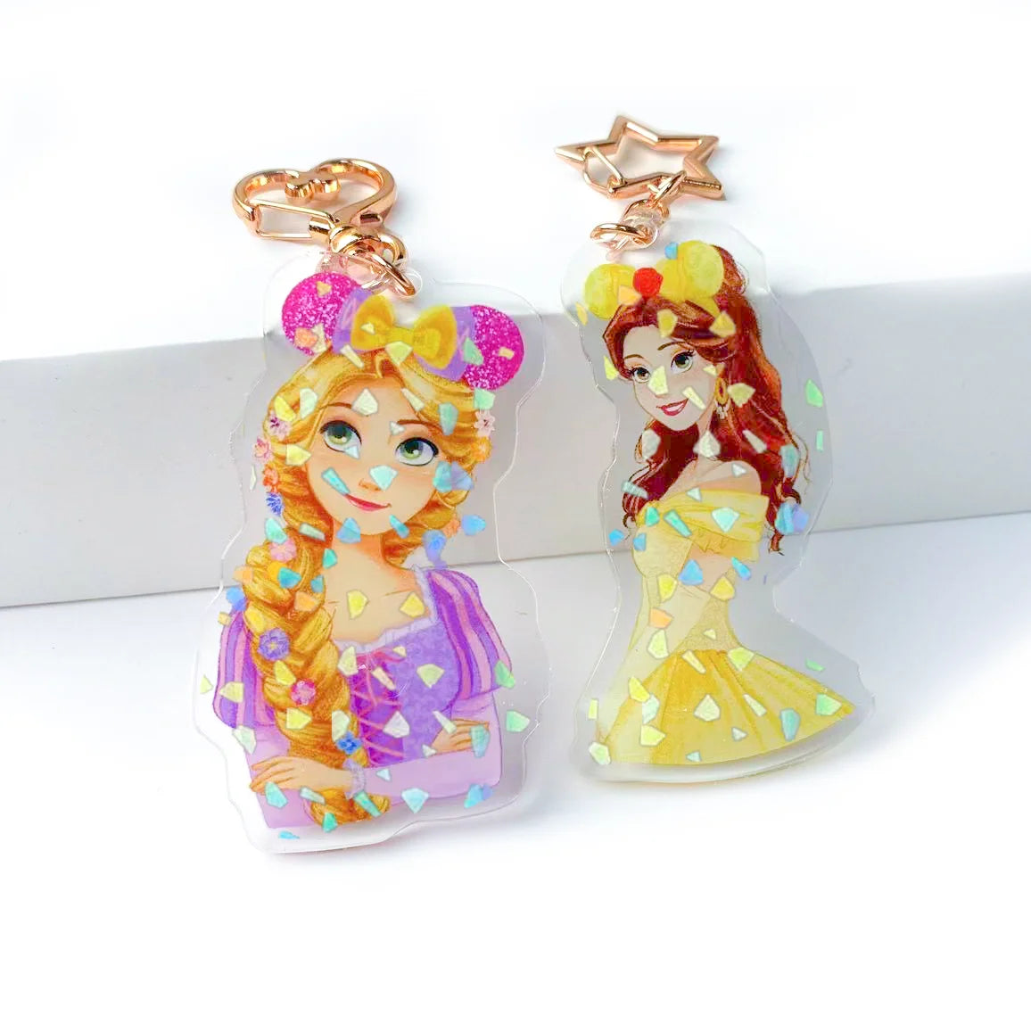 Acrylic Holographic Broken Glass Holostar Epoxy Resin Key Chain Design Custom