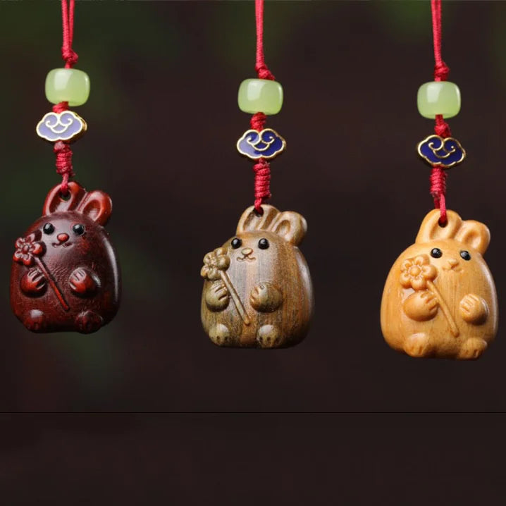 Sandalwood Rabbit Pendant Key Chain Mobile Phone Chain Accessories Sandalwood Zodiac Rabbit Pendant Bag Chain Accessories