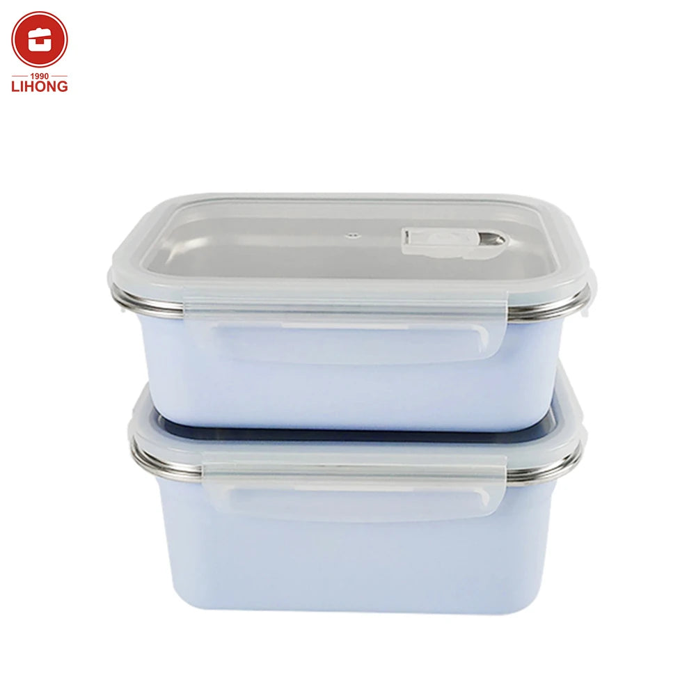 LIHONG Custom Logo Stainless Steel Lunch Box with PP Lid Leakproof Metal Bento Box Microwave Safe Lunch Box for Adults and Kids