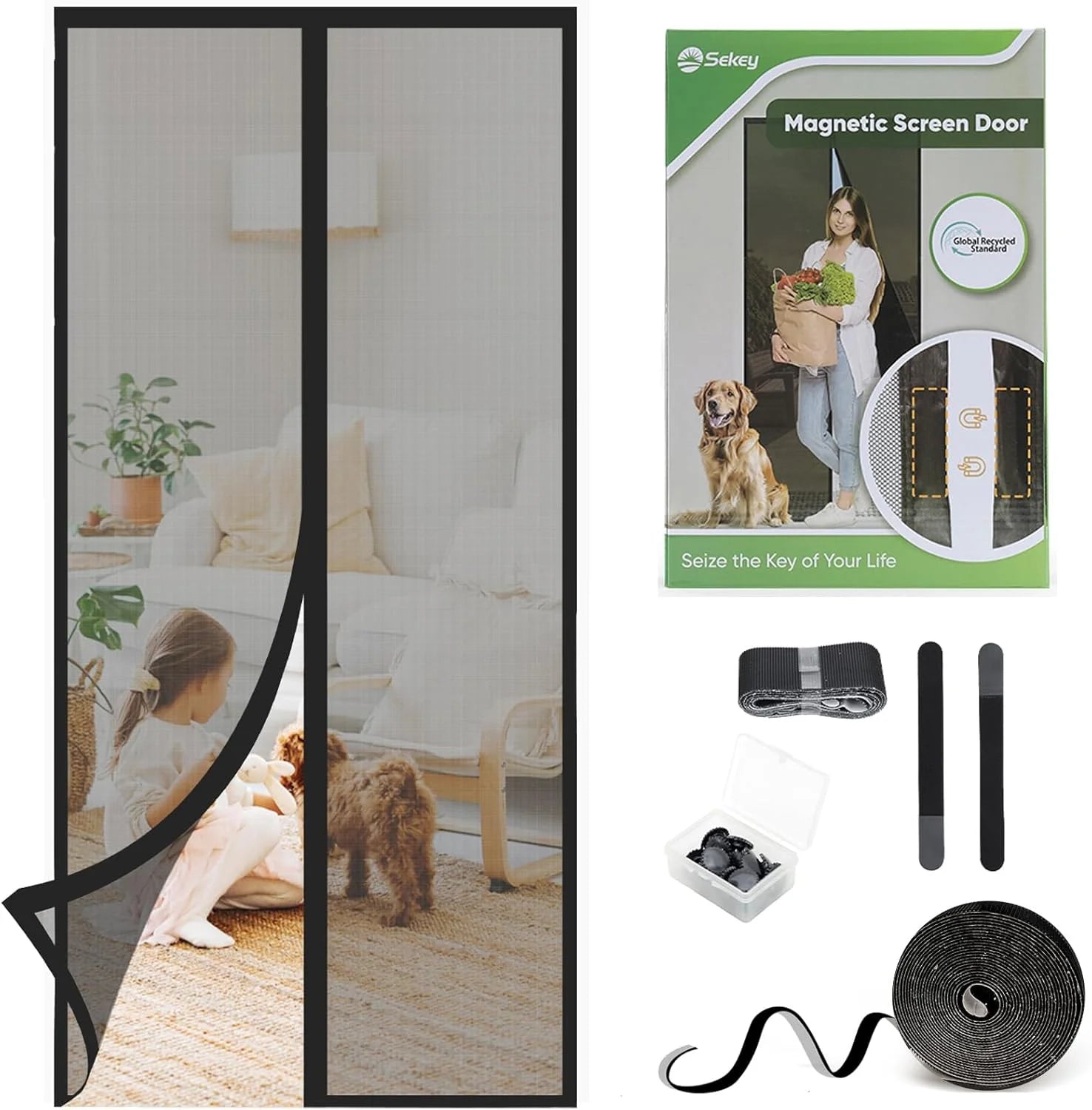 Customized Modern Design Screen Window Door Curtain Hands-Free Magnetic Glass Fiber Mosquito Curtain HJX Fiberglass Door Net