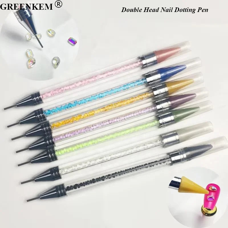 GREENKEM Acrylic Double-head Point Drill Crayon Dotting Tools Diamond Embroidery Point Drill Pen Nail Dotting Pen
