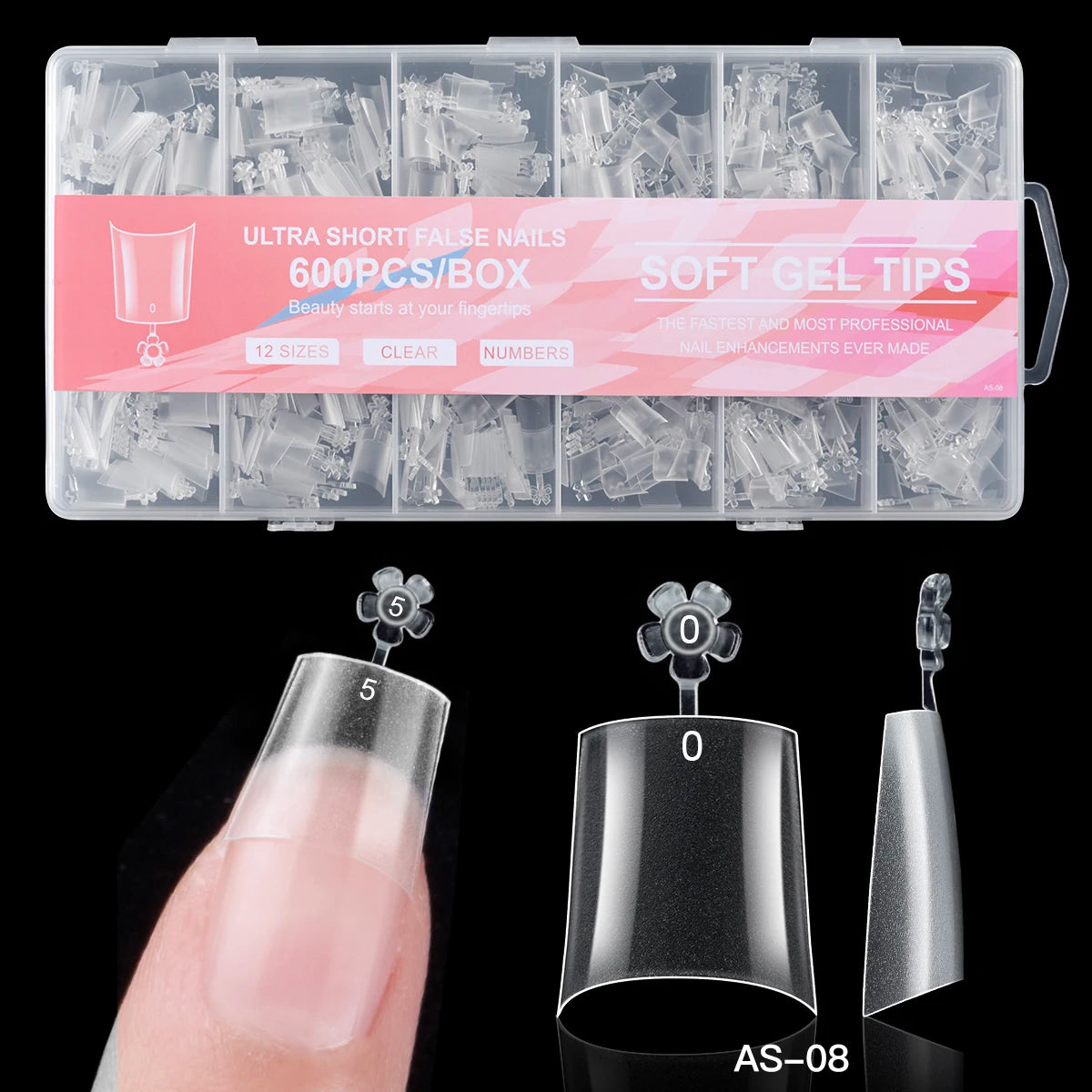 Wholesale New 600-Piece Nail Art Flakes French Traceless Fake Nails Scratch-Free Thin Frosted Transparent Square Pattern Finger