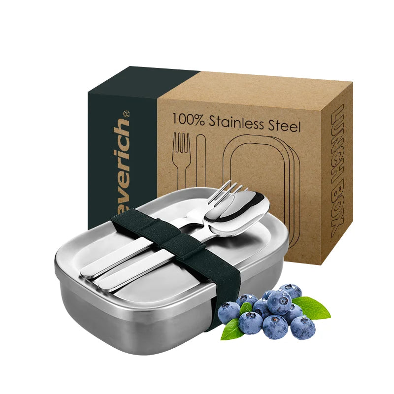 Everich OEM/ODM 304 Stainless Steel Lunch Box With Adjustable Divider and Spoon Fork Sets Large Capacity New Design Lunch Box