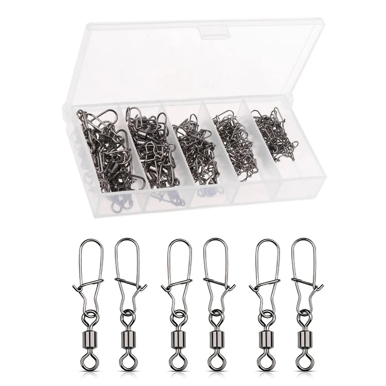 WEIHE 210/95Pcs Strong Stainless Fishing Rolling Swivel Connector Fishing Tools Set Snap Hooks Lure Connector Sea Rock Snaps Tac
