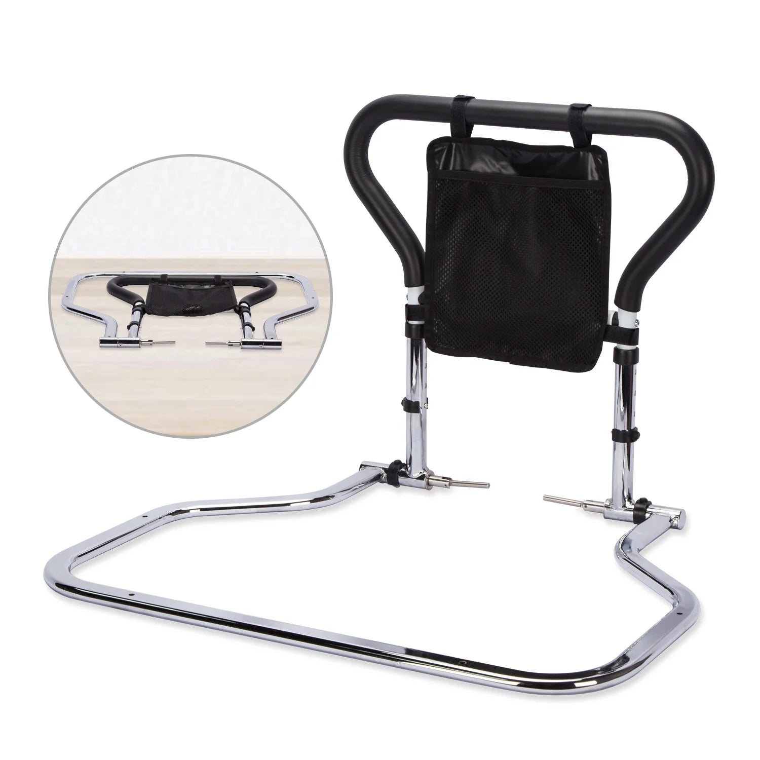 MSMT Foldable Safety Bed Assist Rail for Elderly Handicapped Adjustable Height Heavy Duty 150kg Capacity Chrome Plated Home Use