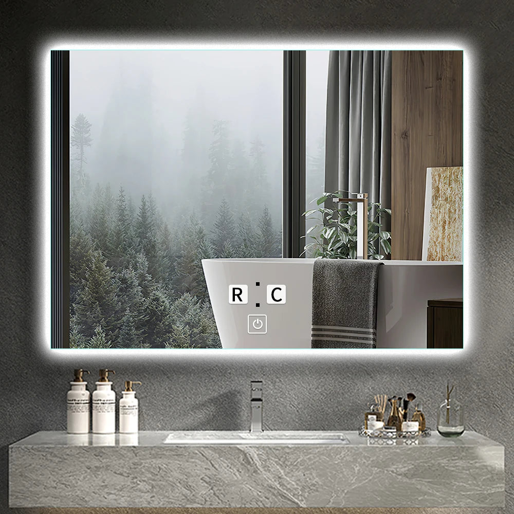 High Quality Waterproof LED Smart Makeup Mirror with Time & Temperature Display Wall Mounted for Modern Salons & Apartments
