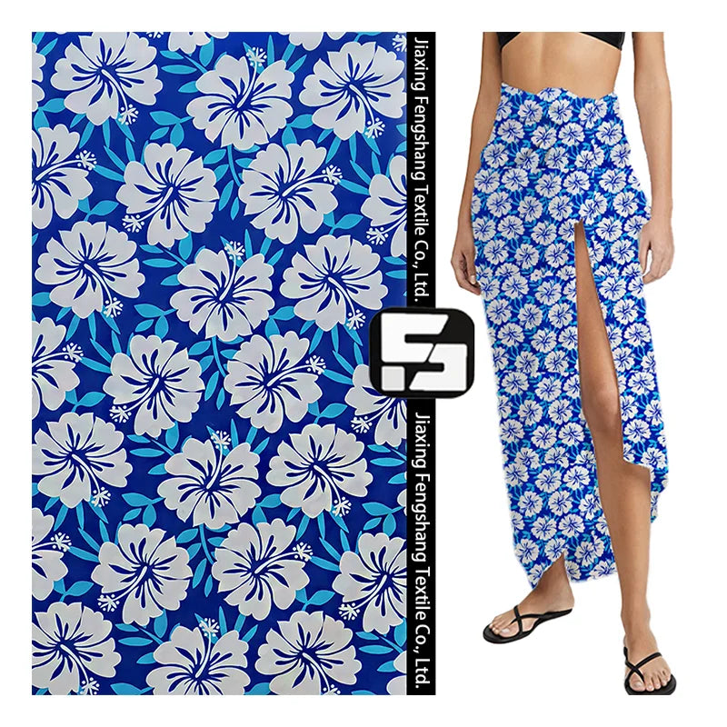 100% Polyester Microfiber Fabric Peach Skin Twill Beach Shorts Fabric Flower Printed Cloth Supplier for Beach Shorts Dress