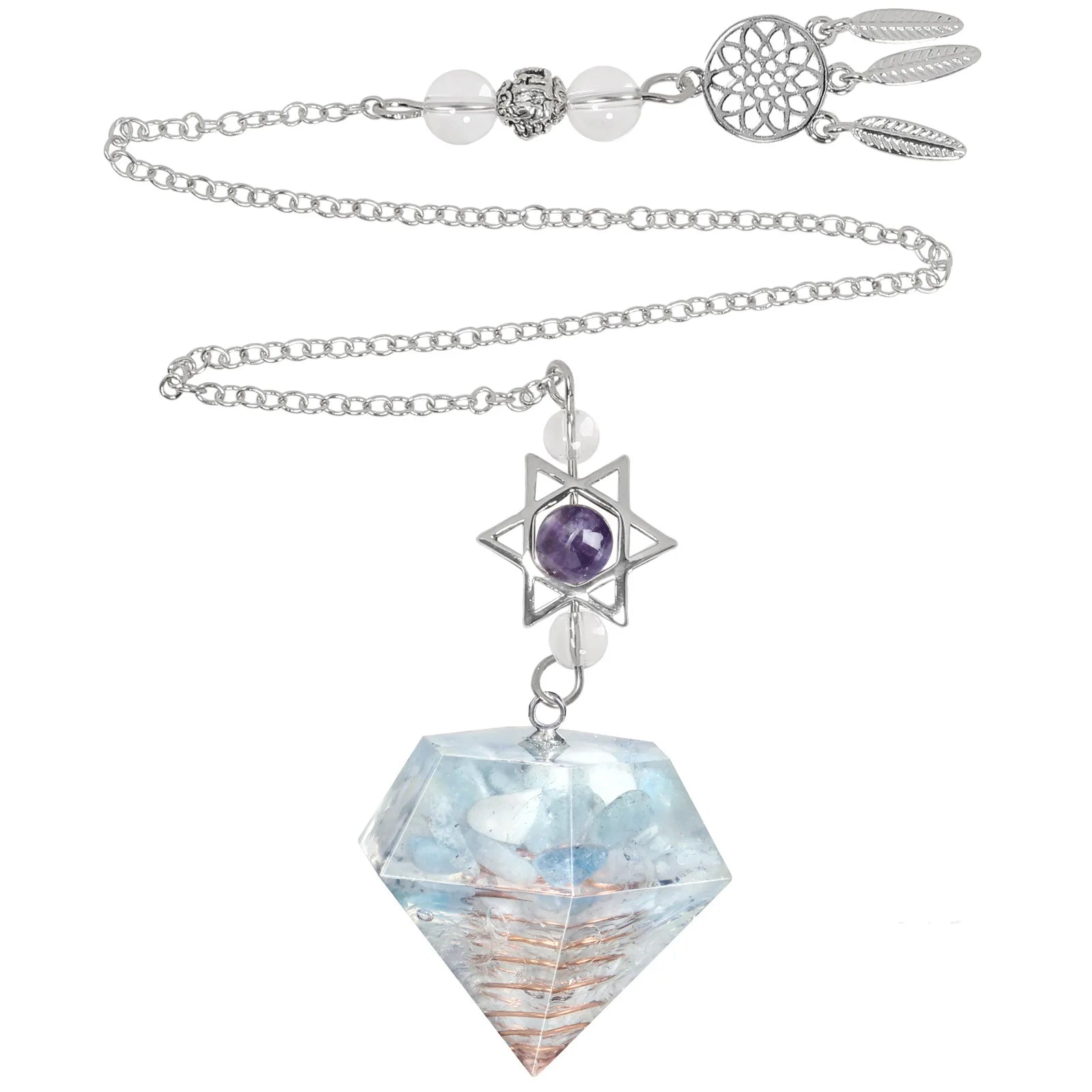 Healing Natural Gemstone Pointed Life Tree Pendulums Merkaba Dream Catcher Charm Pendulums for Dowsing Divination Meditation