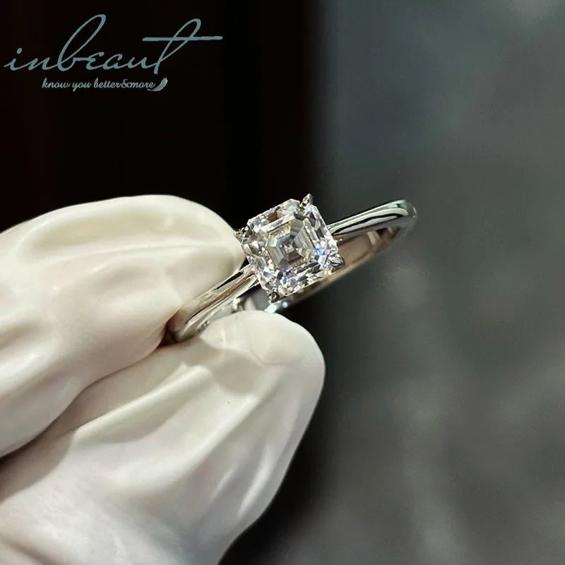 925 Silver Original 1 Carat Brilliant Ascher Cut Pass Diamond Test Sparkling D Color Moissanite Wedding Ring Women Fine Jewelry