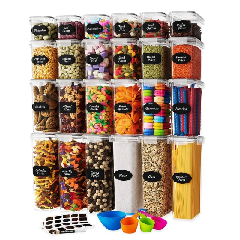 2024 Hot Sale BPA Free Airtight Plastic Home Food Cereal Storage 24 Pieces Set Organization Food Storage Container Set