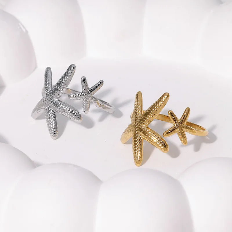 Beimai OEM Ring Ocean element Beach Starfish Stainless Steel Open Ring