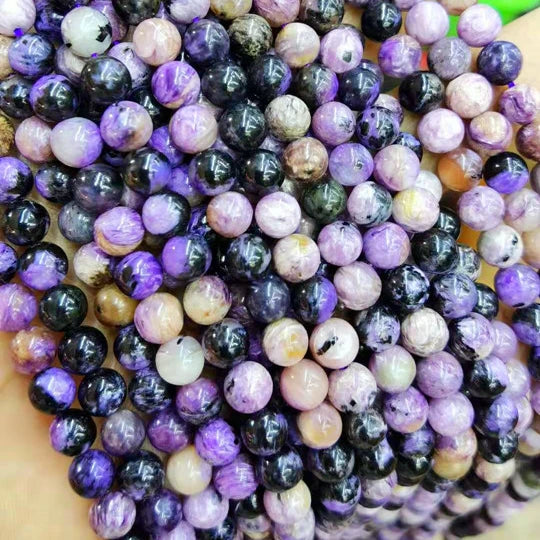Natural Smooth Charm Energy  Gemstone  6MM 8MM Charoite Healing Stone Loose Beads Bracelet Necklace for Jewelry Making