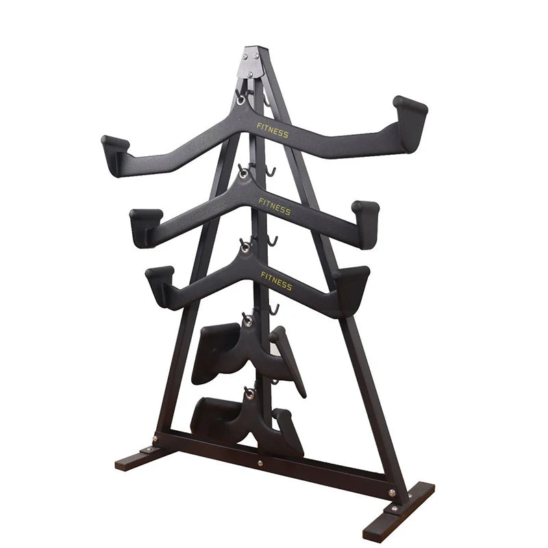 5-Piece Gym Equipment with LAT Cable Attachments Pulldown Bar Back Handles Mag Grips Rack-Metal Material