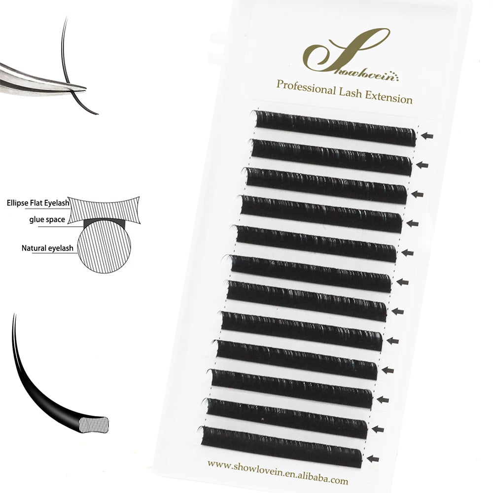 Premium Ellipse Lashes Extensions Individual Eyelashes Salon Use Black Mink Flat Eyelash Extension