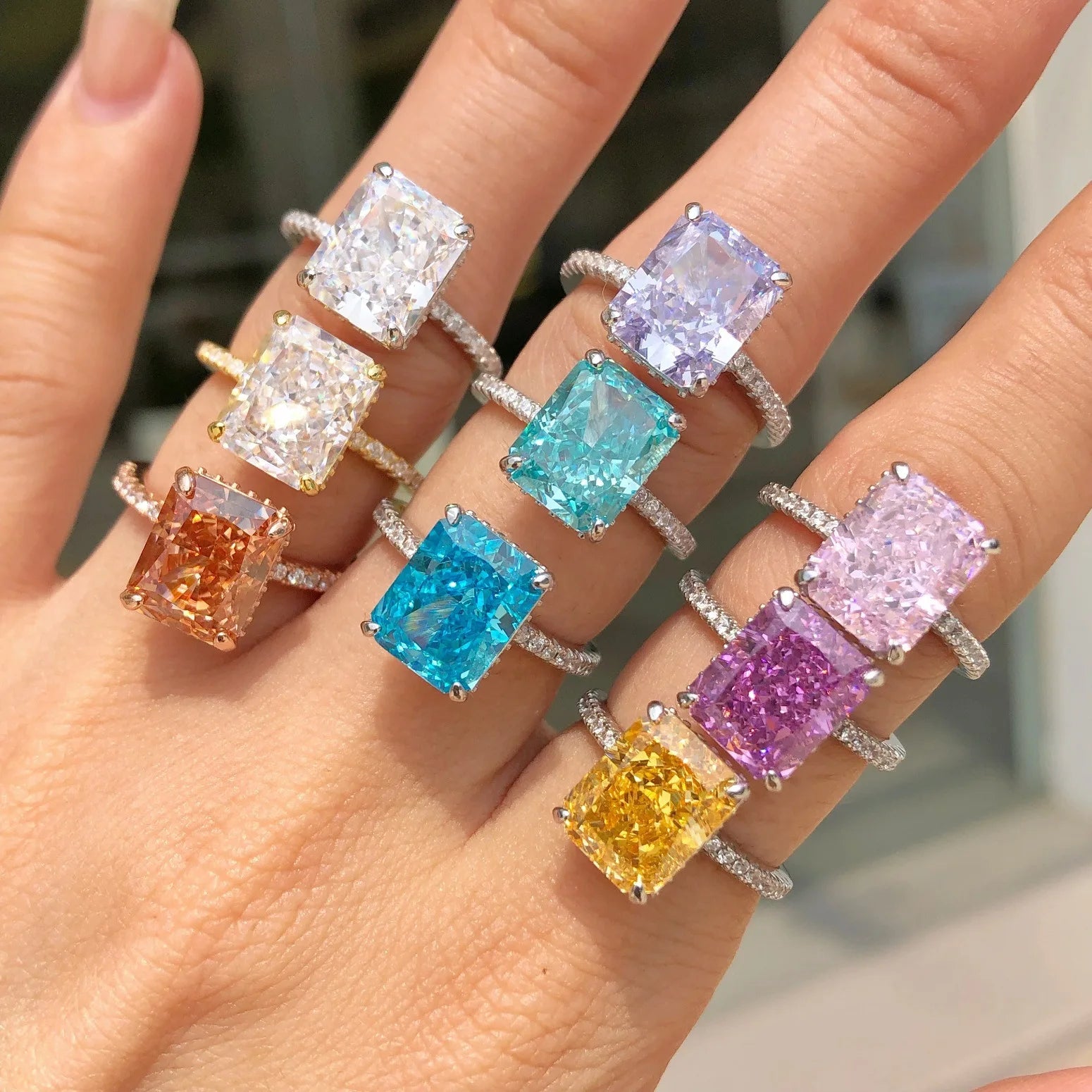 Factory Supply Clear Rectangular Crushed Ice Cut 8A Cubic Zirconia 925 Silver Jewelry for Women