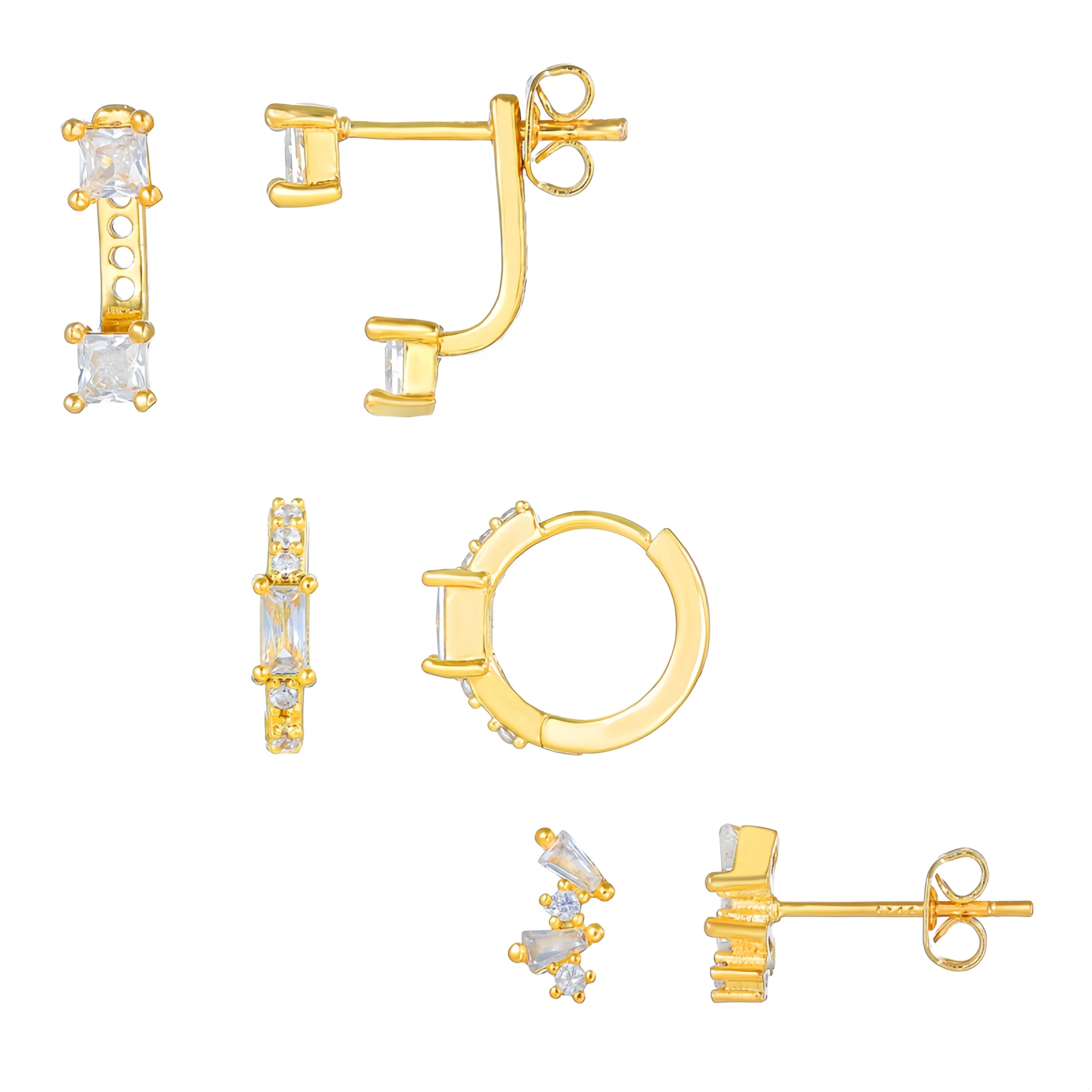 Simple Fashion Designer 925 Sterling Silver CZ Geometric Stud Earrings 18K Gold Plated Hoops Fine Jewelry Set for Women Ladies