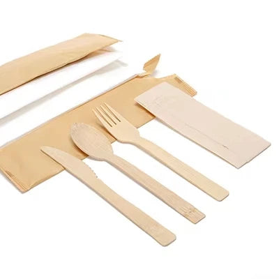 Gianty Disposable Eco Friendly Biodegradable Bamboo Fork Spoon Knife Cutlery Set for Party Use