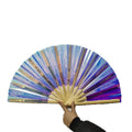 Wholesale Large Holographic Folding Hand Rave Fan Chinese Bamboo Festival Loud Clack Fan Hand Held for Party Gift and Dance MegaBDM