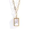 Minimalist 18K Gold Stainless Steel Women White Rectangle Shell Pendant Paper Clip Pearl Shell Link Chain Necklace