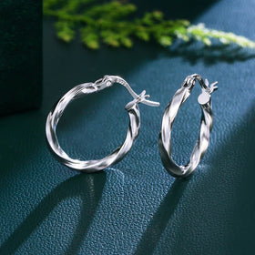 High Polished Simple Fashion Hypoallergenic 925 Sterling Silver Twisted Wire Hoop Circle Earrings for Women Pageant Jewelry