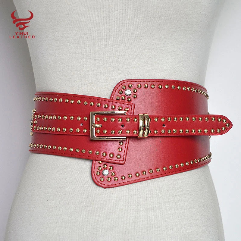 New Fashion Punk Body Harness for Women Wide Studded Leather Women Corset Belts Designer Elastic Waist Belt