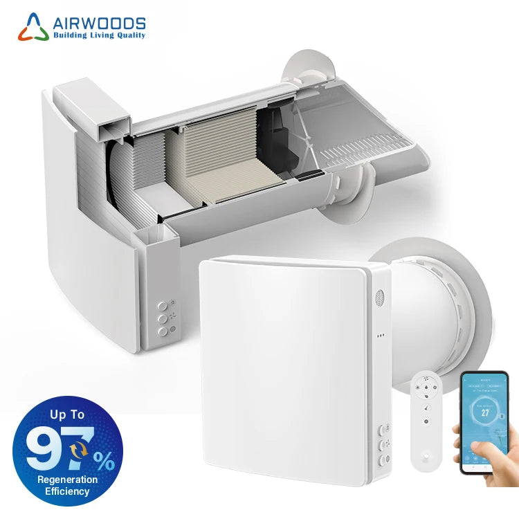 Decentralized Heat Energy Recovery Ventilation System Exhaust Supply Fan for House Apartment Flat