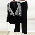 In-Stock 2025 European American Star Fashion New Casual Two-Piece Set Heavy Industry Nail Beaded Sequin Suit Pants Button Solid