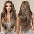 Japan Fiber Brown Curly 13x4 Lace Frontal Synthetic Highlight Wig Daily Long Natural Wave Transparent Lace Wigs for Women