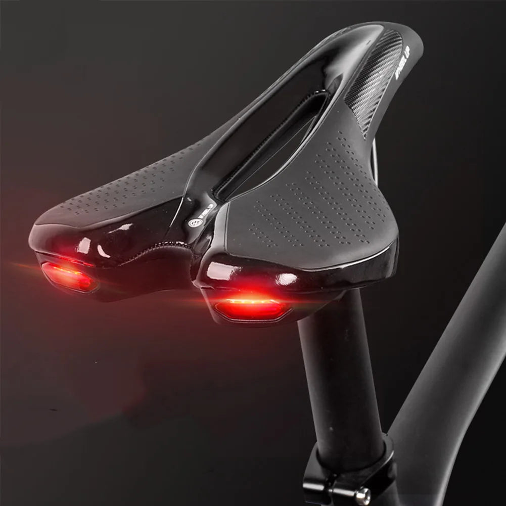 MTB Road Bike Saddle Bicycle Seat With Warning Taillight Shock Absorption Usb Charging Multiple Lighting Modes Cycling Equipment