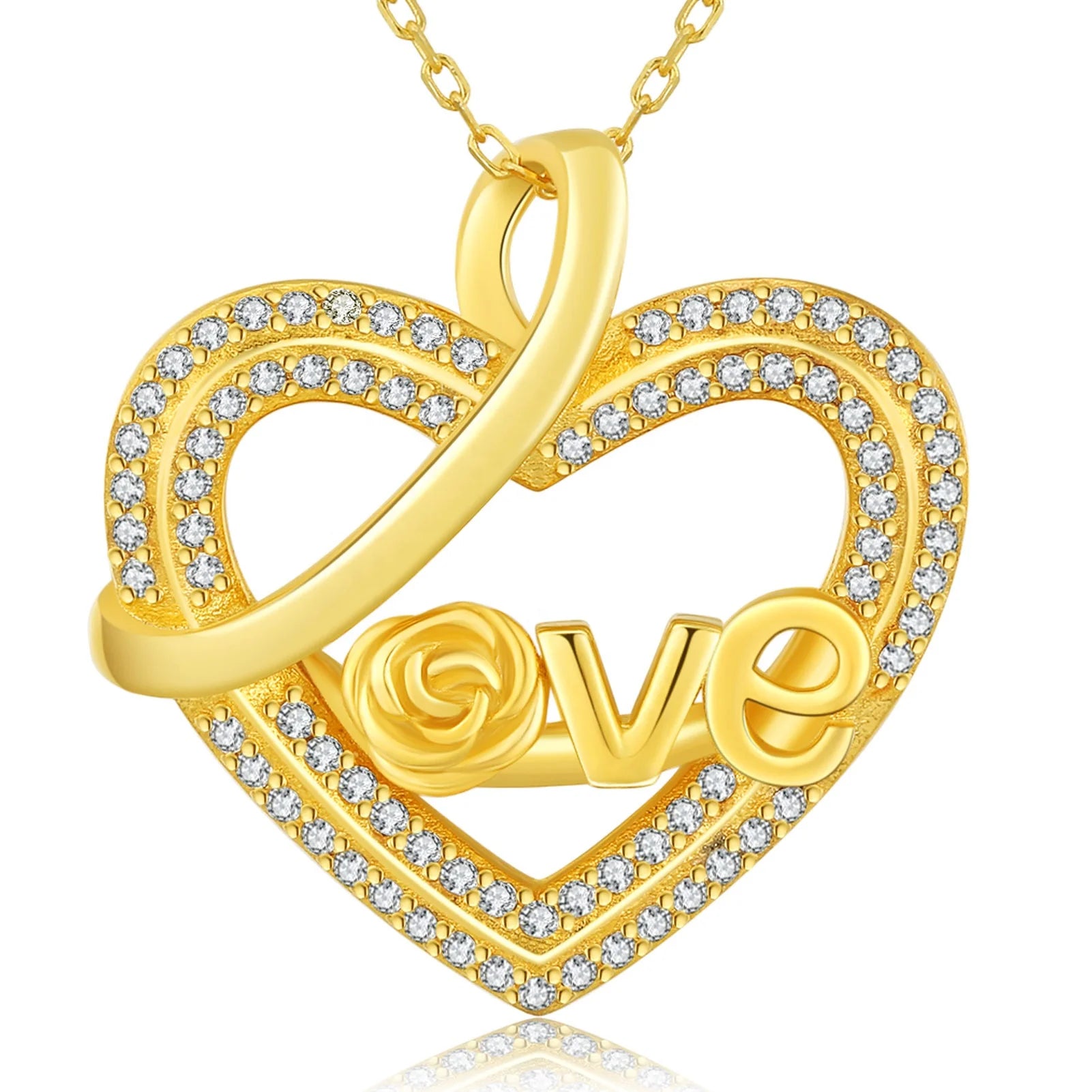 Isunni S925 Sterling Silver Plated Gold Jewelry Love Letters Heart Pendent Necklace