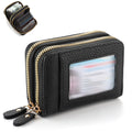 Women's Large Capacity Leather Wallet Double Zipper ID Window Coin Purse with Secure Credit Card Holder