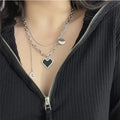 Hot Sale Factory Stainless Steel Black Mosaic Love-pixel Heart Necklace