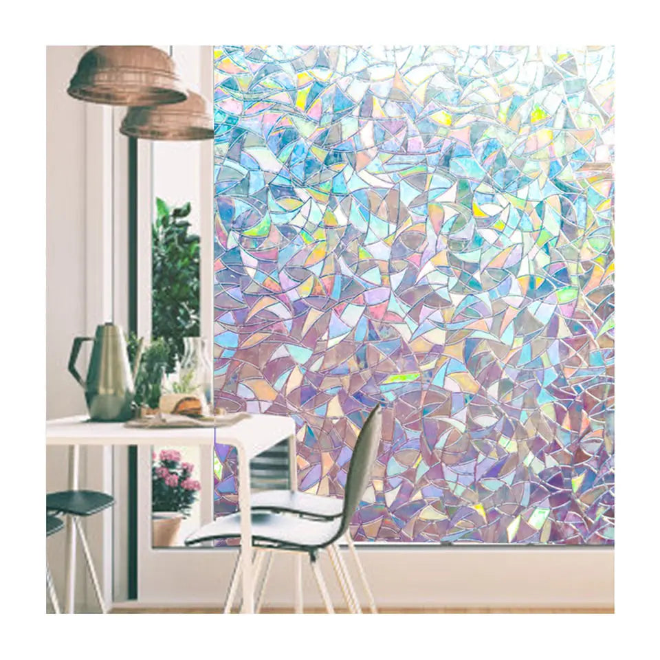 3D Window Privacy Film Rainbow Window Cling Decorative Stained Glass Window Coverings Static Cling Non-Adhesive Removable Film