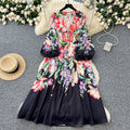 LW0930 2025 New Vintage Deep V-Neck Lantern Sleeve Printed Waist Dress Women'S Spring Dress Elegant Long Floral Dress