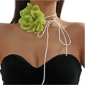 Creative Vintage European American Necklaces for Women Handmade Large Size Fabric Flower Chokers Long Suede Cord Collar Party