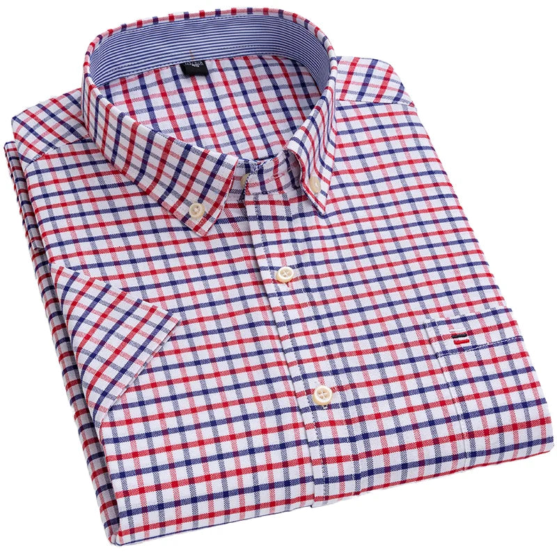 OEM New Fashion Trendy Striped Printed T-shirt 100% Oxford Cotton Anti-Wrinkle Regular Fit Formal Short Sleeve Dress Shirt