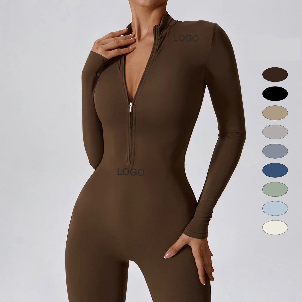 Custom One Piece Long Sleeve Front Zipper Yoga Jumpsuit Activewear Gym Jumpsuit Women MegaBDM