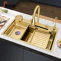 Samtou 2023 Tiktok Gold 304 Stainless Steel Waterfall Single Bowl Sink Lavabo De Cuisine Kitchen Faucet Sink