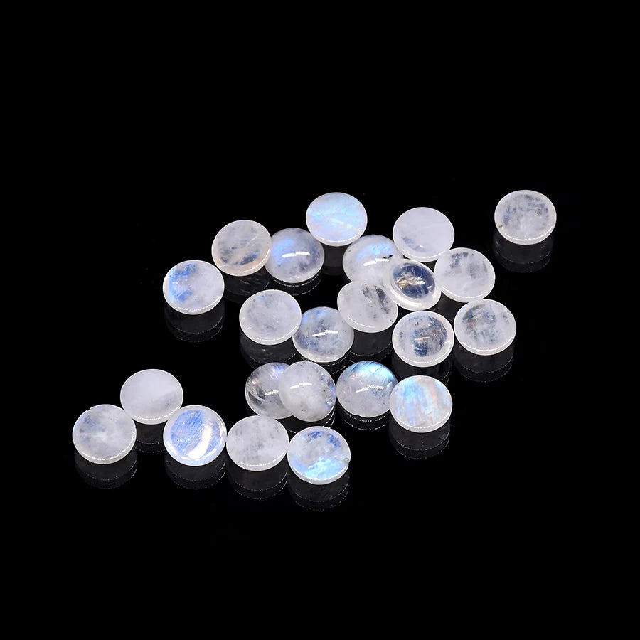 Natural Rainbow Moonstone Crystal Smooth Round Blue Cabochon Gemstone Loose Beads