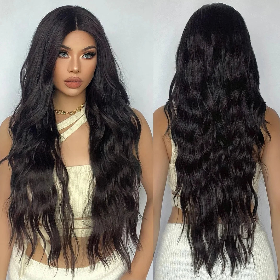 Super Long Wavy Lace Front Synthetic Wigs Black Natural Lace Frontal Wig for Women Heat Resistant Cosplay Wig