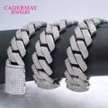 Silver925 14MM Moissanite Cuban Chain Necklace Hiphop 2 Rows White Moissanite Iced Out Cuban Link Chain Men Gifts