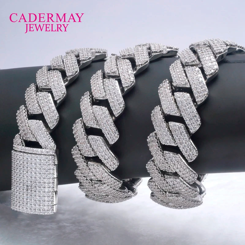 Silver925 14MM Moissanite Cuban Chain Necklace Hiphop 2 Rows White Moissanite Iced Out Cuban Link Chain Men Gifts