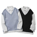 Fitspi Spring Autumn Fake Two Piece Lapel Letter Sweater Color Matching Sports Casual Top Vest Coat Fashion Hoodie Wholesale