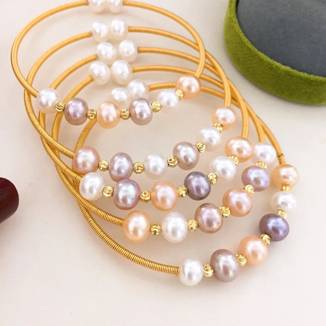 Haiyang 18K Gold Plated Freshwater Pearl Bracelet Hand-Designed Hawaiian Style Mixed Color Jewelry for Gifts and Parties