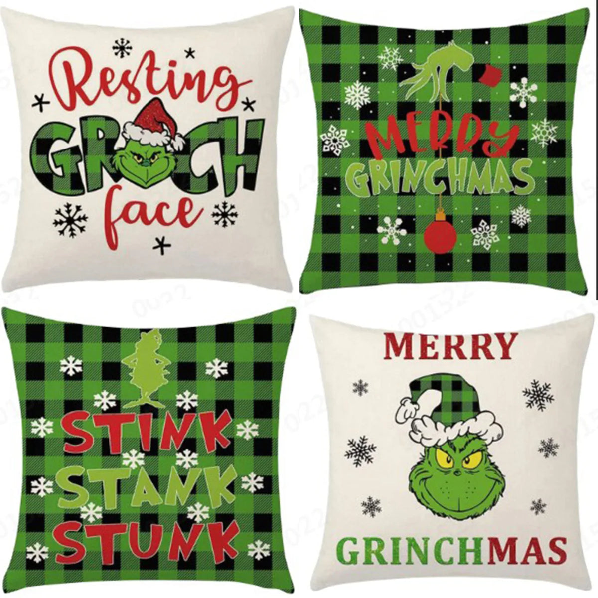 Christmas Pillow Cover Grinch Cartoon Pillow Four-piece Sofa Set Home Decor Cushion