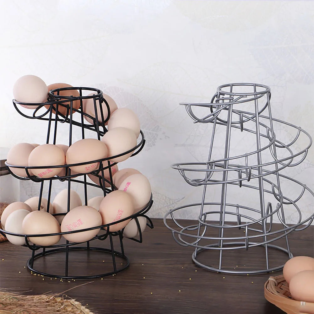 Chicken Metal Wire Egg Skelter Dispenser Rack Spiral Design Egg Storage Display Basket Hook Type for Kitchen Countertop