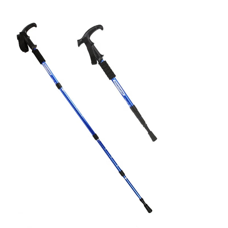 China Outdoor Wholesale Endurable Cheap Canes Portable T-Handle Aluminum Folding Trekking Pole Alpenstock Walking Stick