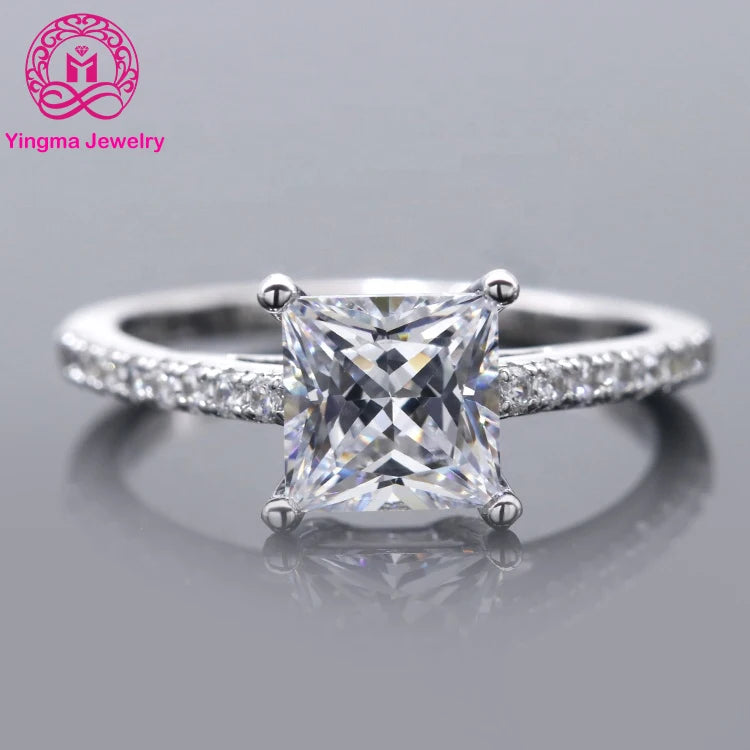 Princess Cut 6x6mm 1.2ct Moissanite Engagement Ring White D Color GRA Certificate Moissanite Plating White Gold Moissanite Ring