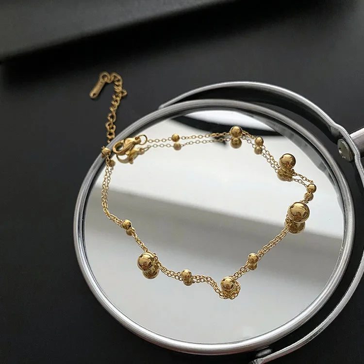 G2448 Wholesale 18K Gold Plated Titanium Steel Non Tarnish Charm Ball Beaded Anklet Bracelet Women Fashion Jewelry Anklets